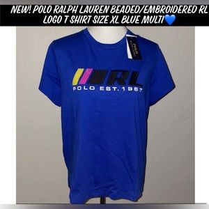 New! Polo Ralph Lauren Beaded/Embroidered RL Logo T Shirt Size XL Blue Multi💙